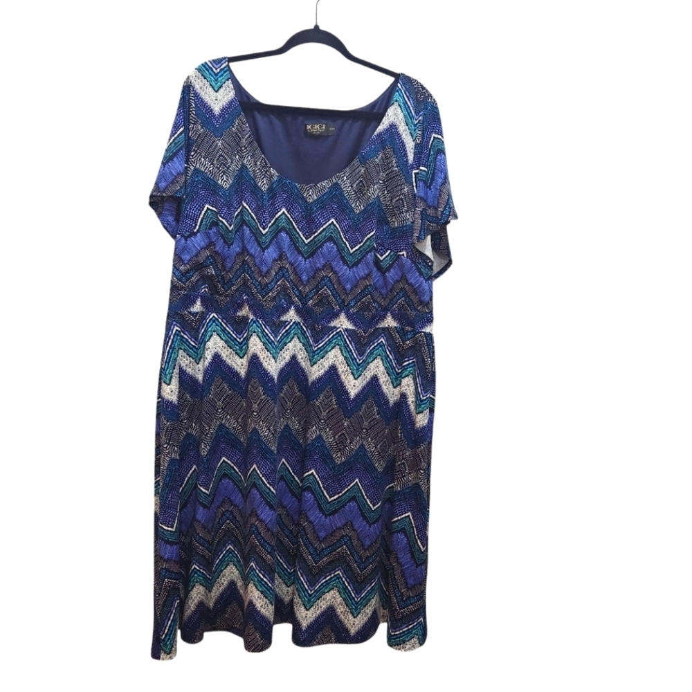 EUC IGIGI Adora Chevron Plus Size 22/24 Dress Blue Aqua Black Career Easter